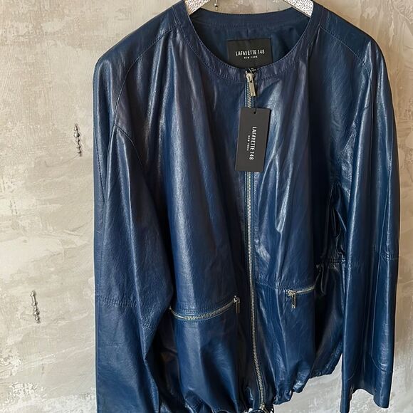 BLUE Lambskin Soft Leather Jacket Lafayette 148 New York NWT - Picture 13 of 16